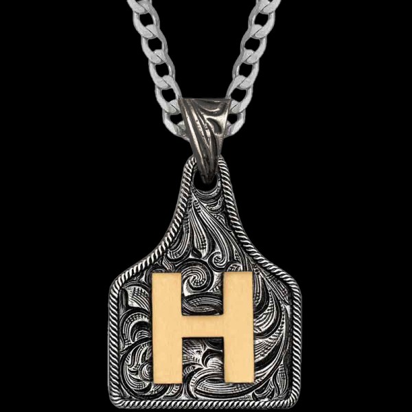 Medium Initial Cow Tag Necklace 